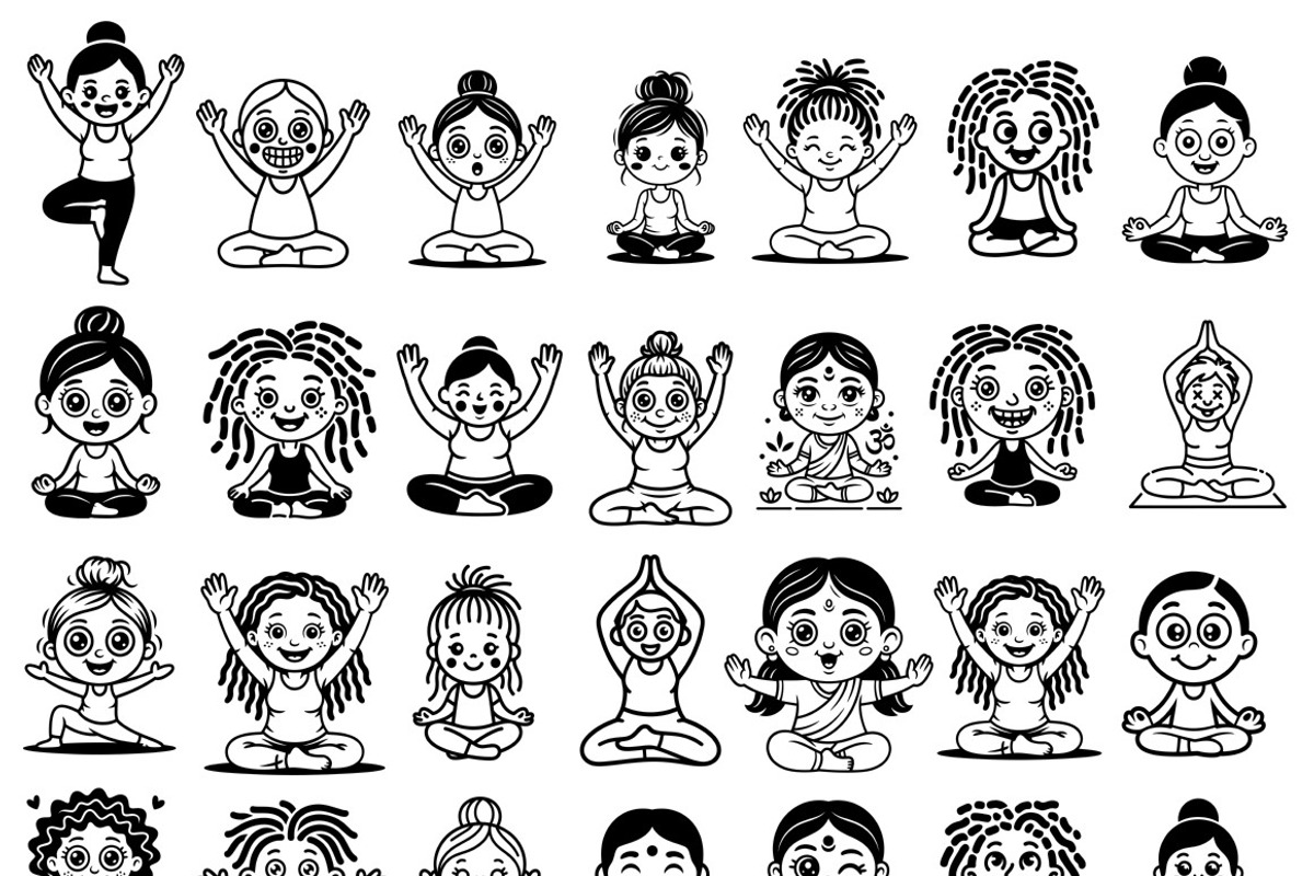Cute yoga poses vector SVG, a Person Illustration by SketchArtStudio (Photo 2 of 3)