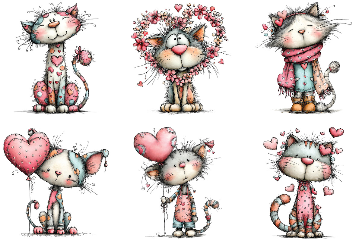 Whimsical Valentine Cat Clipart, an Illustration by CraftArtStudio (Photo 5 of 6)
