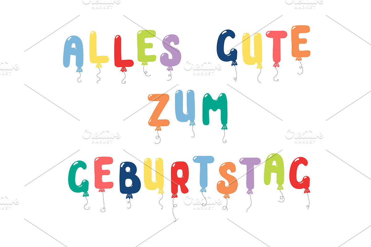 Happy Birthday German text, letter, an Object Illustration by sceptical cactus