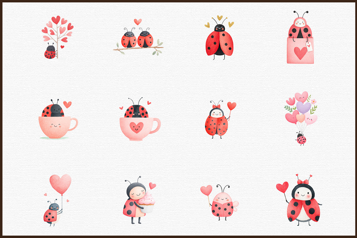 Cute Ladybug Valentine Clipart, an Illustration by Sublimation Artist (Photo 3 of 6)