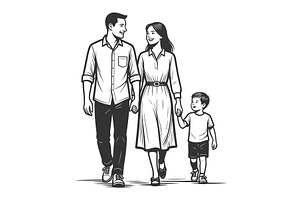 Happy Family Walking Together, a Person Illustration by AlexArt