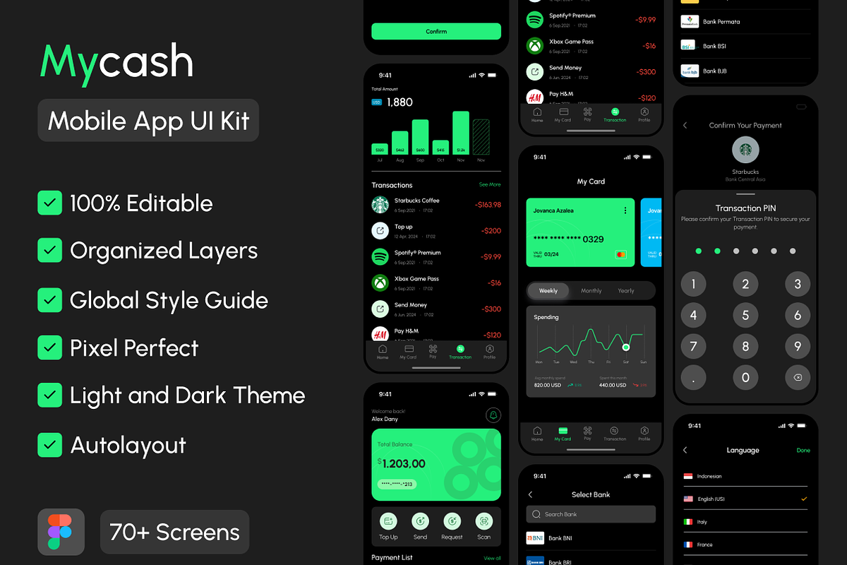 Mycash Mobile App UI kit, an UI Kit Template by Ahmed Rubel (Photo 1 of 5)