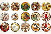 Fall Autumn Bird Stained Glass Clipa, an Illustration by Rose Art (Thumbnail 2 of 7)