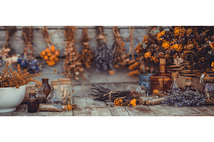Medicinal herbs and tinctures, a Health & Medical Photo by yanadjana