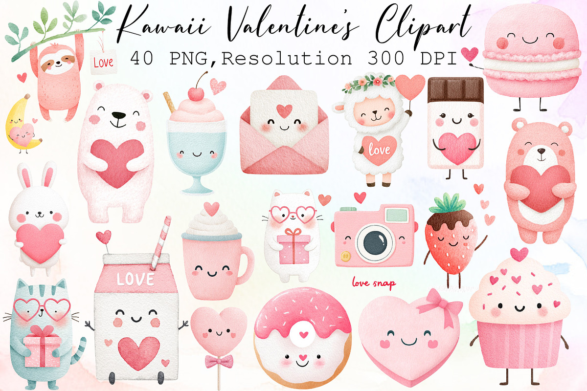 Kawaii Valentine's CLIPART, an Illustration by Sublimation Artist (Photo 1 of 6)