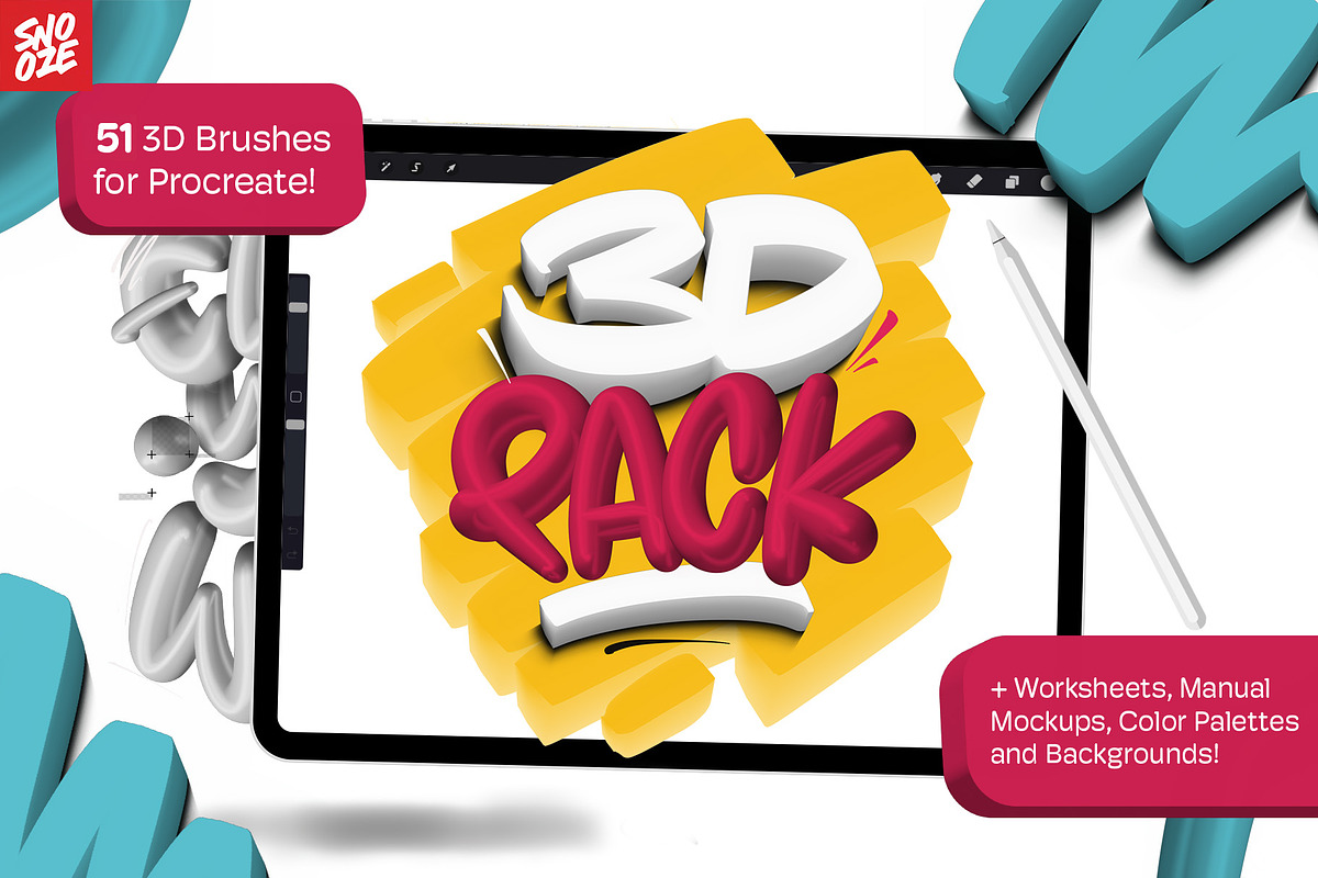 3D Pack — 3D Brushes For Procreate, a Brush Add-On by Snooze one (Photo 1 of 15)
