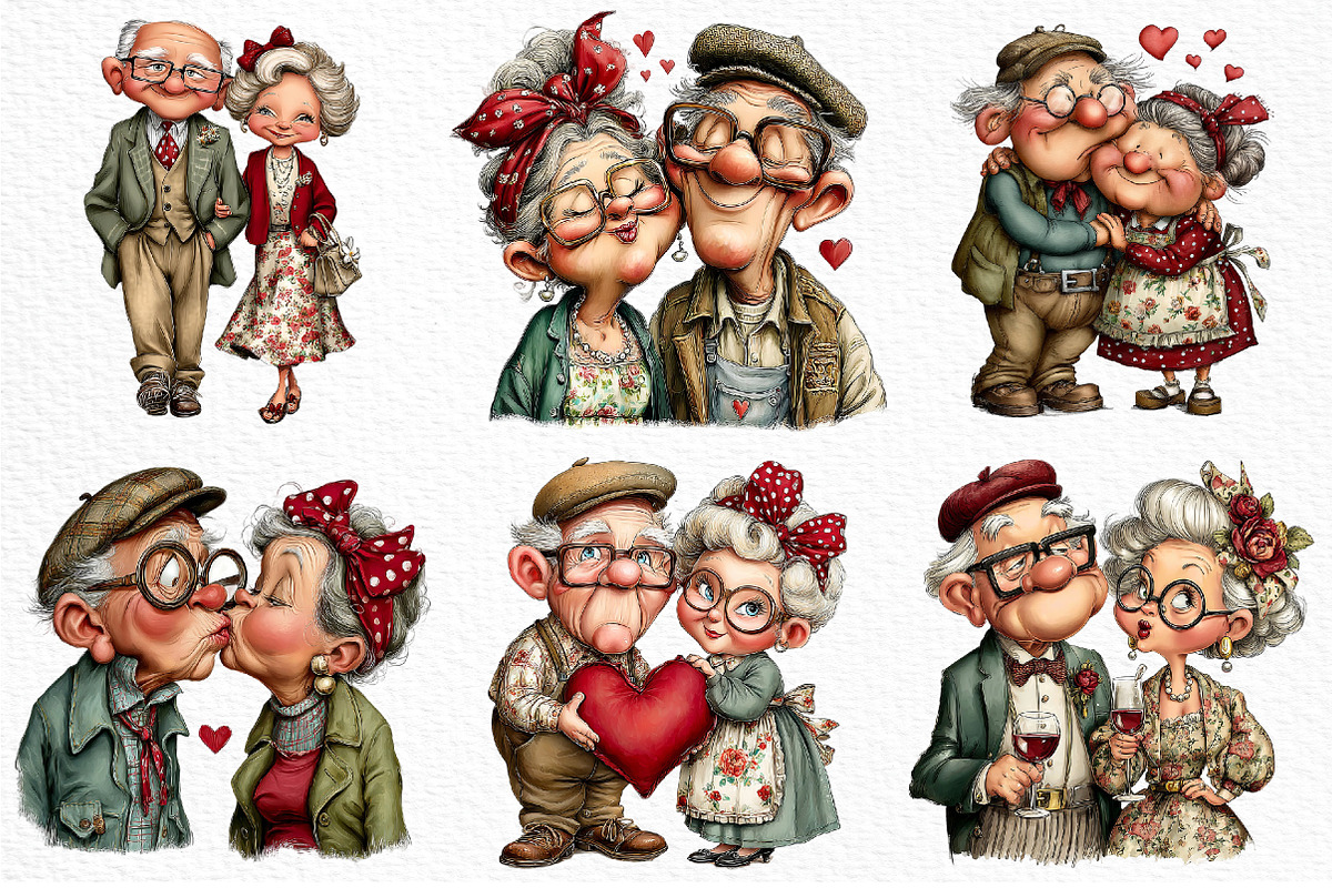 Romantic Elderly Couple Png Bundle, an Illustration by Craft Nest (Photo 6 of 11)