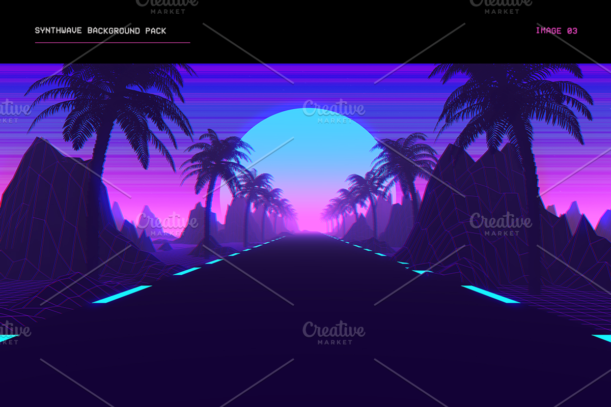 Synthwave Retrowave Background Pack preview 4