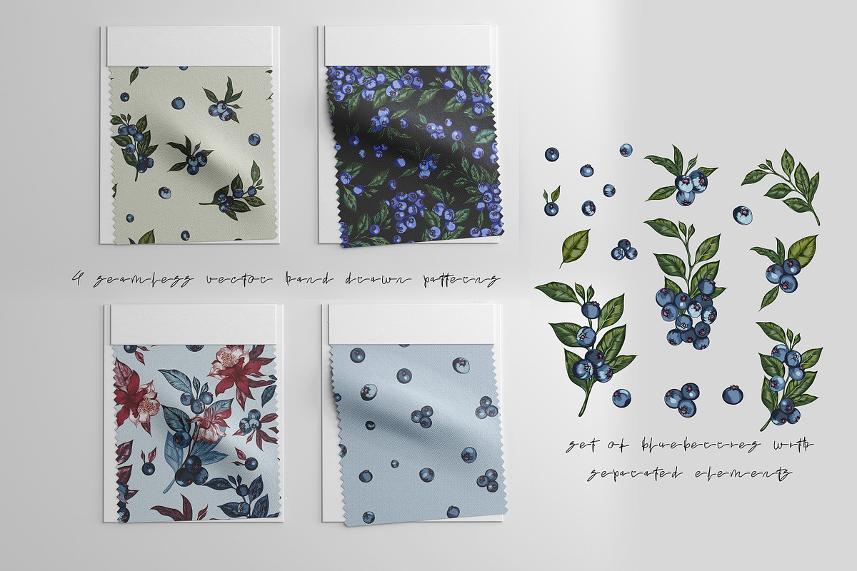 Blueberry vector patterns set, a Pattern Graphic by FleurArt (Photo 2 of 11)