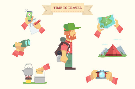Set of outdoors activity and camping