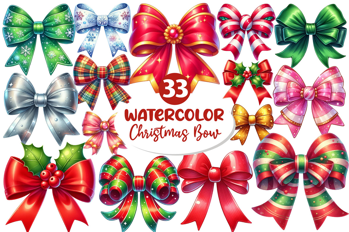 Watercolor Christmas Bow Clipart, an Icon by Dream Creation (Photo 1 of 7)