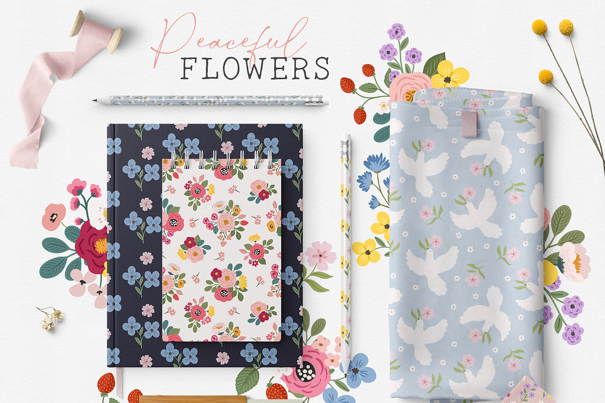 Peaceful Flower clipart & pattern, a Pattern Graphic by Cozy pattern shop (Photo 2 of 9)