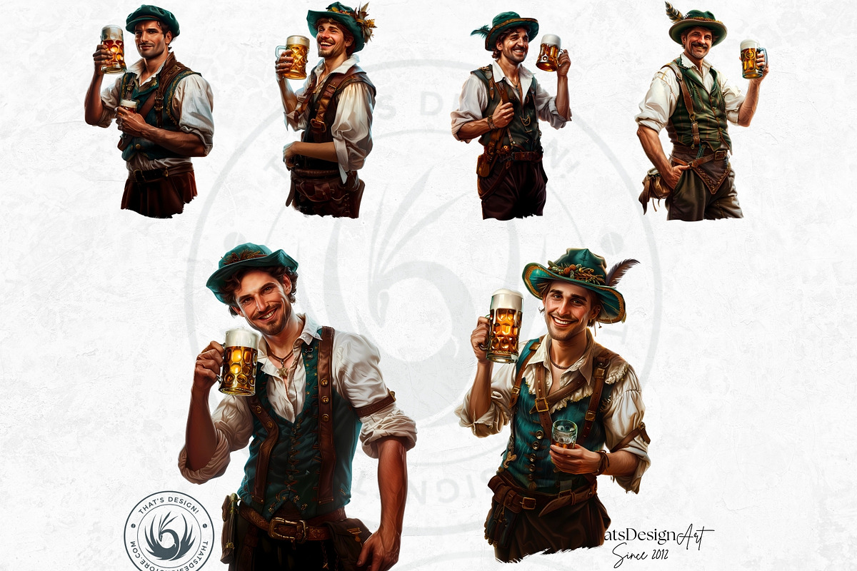 Oktoberfest Bavarian Men Clipart Set, a Seasonal Illustration by ThatsDesignArt (Photo 9 of 9)