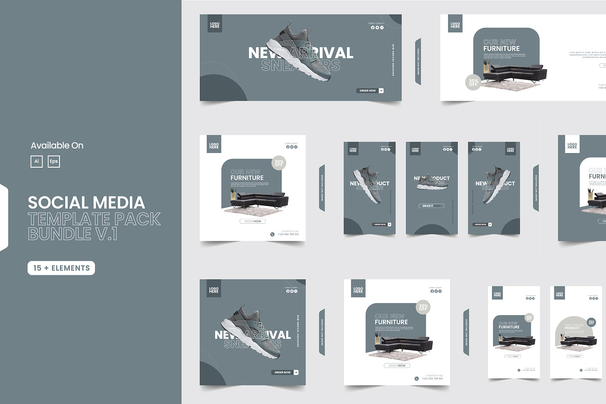 Social Media Template Pack Bundle V1, a Social Media Template by Dhwstd (Photo 1 of 6)