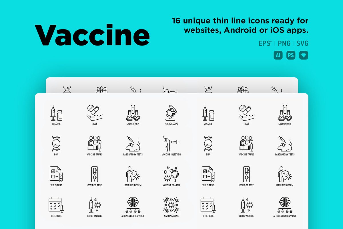 Vaccine | 16 Thin Line Icons, an Outline Icon by Alex Blogoodf (Photo 2 of 15)