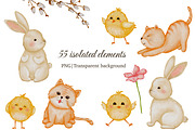 Easter Animal Watercolor Clipart Set, a Seasonal Illustration by ZabolotnaArt (Thumbnail 2 of 14)