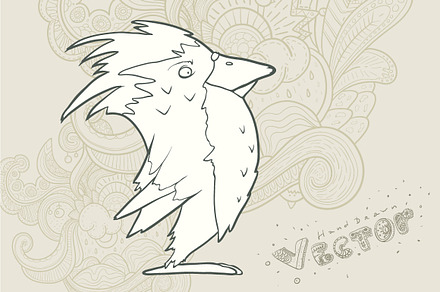 Hand drawn vector retro cartoon bird