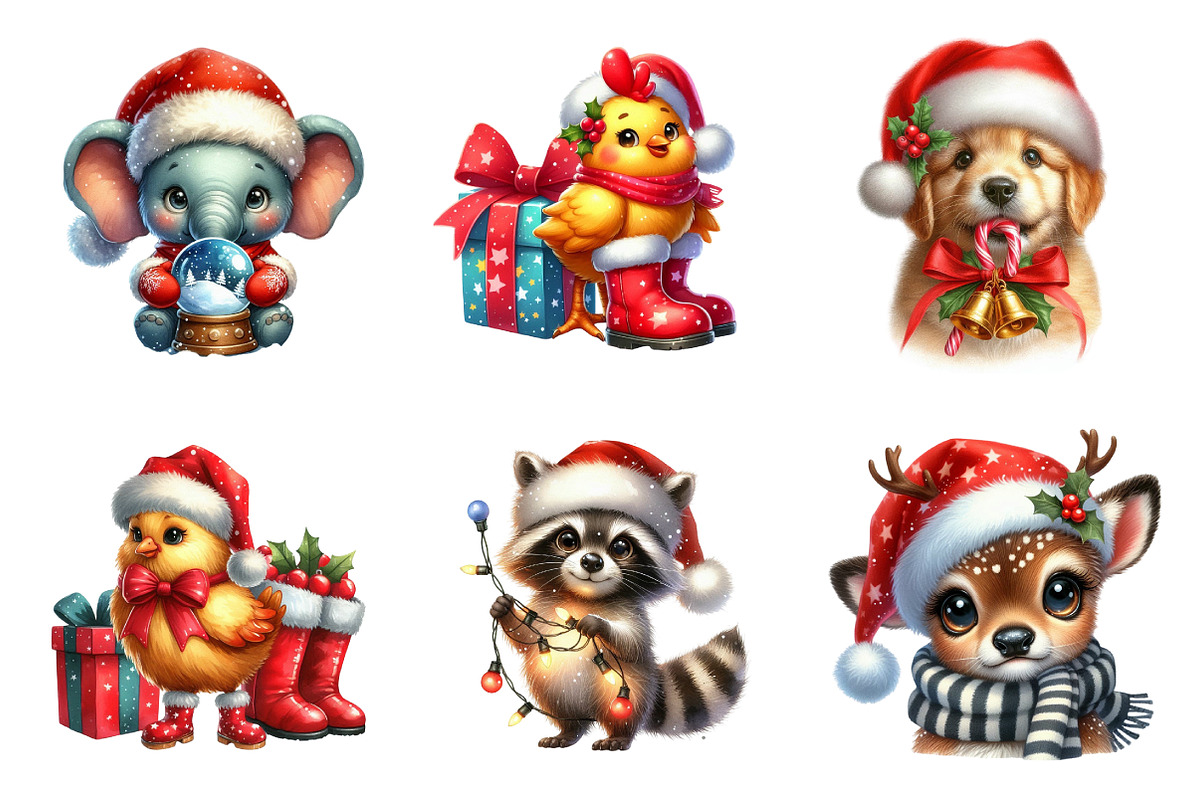 Watercolor Christmas Animals Clipart, an Illustration by SinaCreation (Photo 3 of 7)