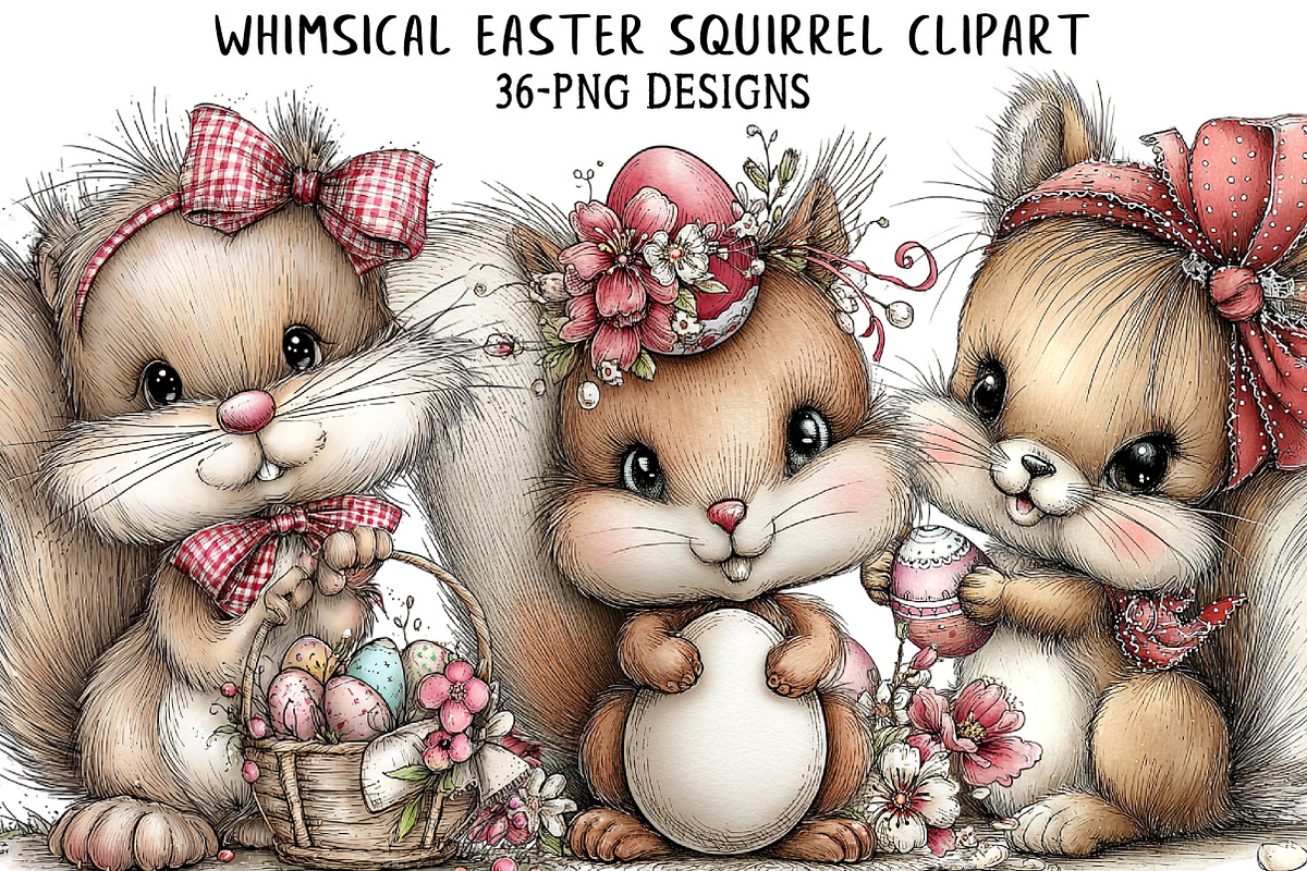 Whimsical Easter Squirrel Clipart, an Illustration by Daily.Designs (Photo 1 of 8)