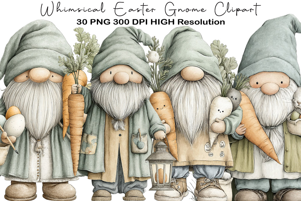 Whimsical Easter Gnome Clipart, an Illustration by Black Bird Studio (Photo 1 of 6)