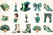Watercolor Emerald Victorian Clipart, an Illustration by Rose Art (Thumbnail 2 of 7)
