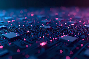 Abstract Tech Grid With Neon Circuit, a Photo by LOGOCREATIVE