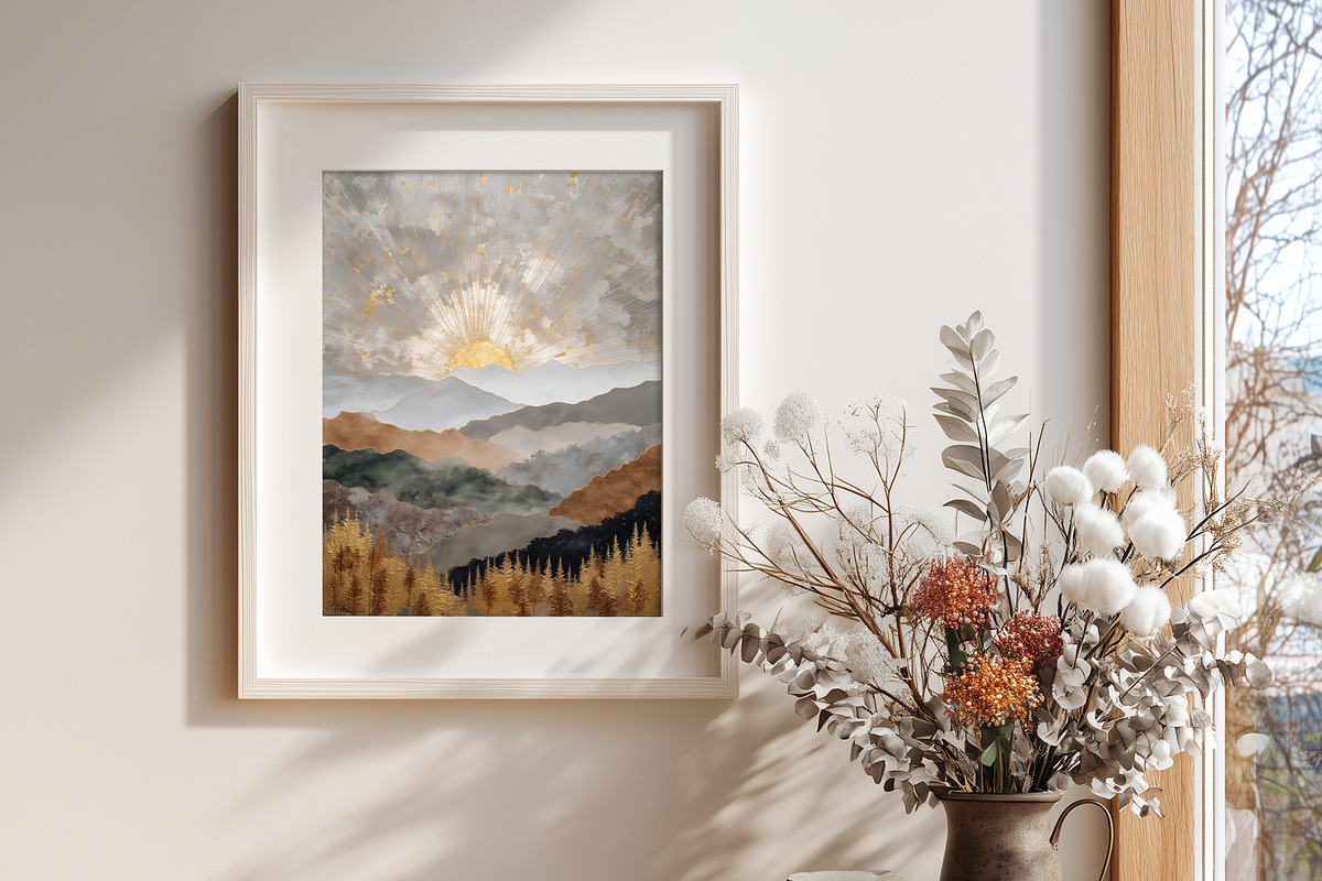 Golden Sunrise Landscape Art, a Decorative Illustration by Housui Patterns (Photo 5 of 12)