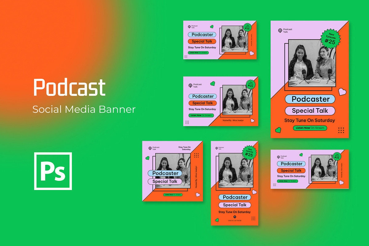 Podcast Social Media Banner, a Social Media Template by Formatika Studio (Photo 1 of 3)