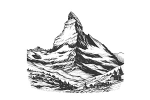Matterhorn mountain engraving vector, an Illustration by AlexArt