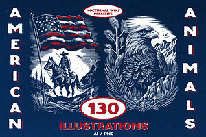 130 American Animals Illustrations