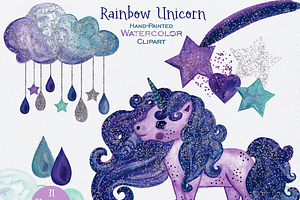 Purple & Navy Blue Rainbow Unicorn