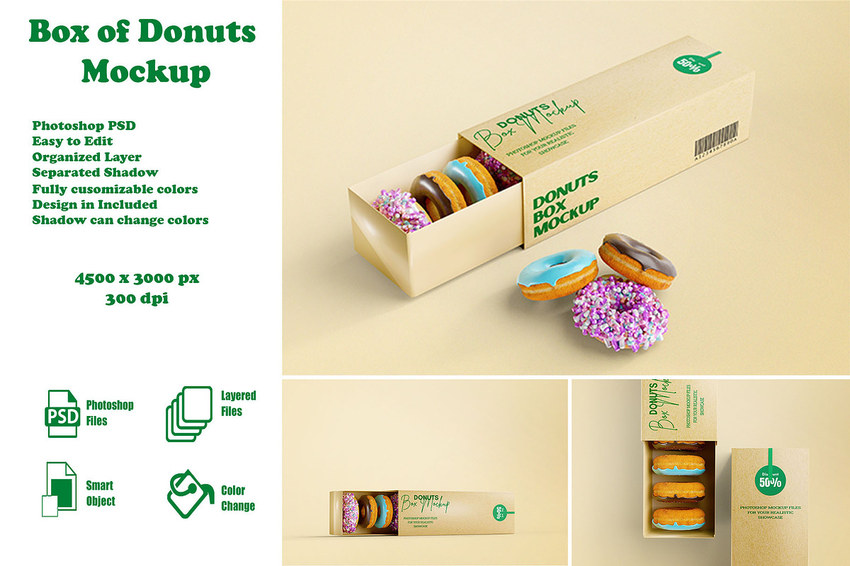 Box of Donuts Mockups, a Merchandise Mockup by 2M GRAPHICS DESIGN (Photo 1 of 4)