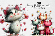 Whimsical Daisy Flowers Cat Clipart, an Illustration by Dream Creation (Thumbnail 1 of 8)