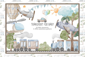 Watercolor transport for baby PNG, a Transportation Illustration by SleptArt