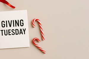 Giving Tuesday holiday card with can, a Photo by Dvoevnore photos
