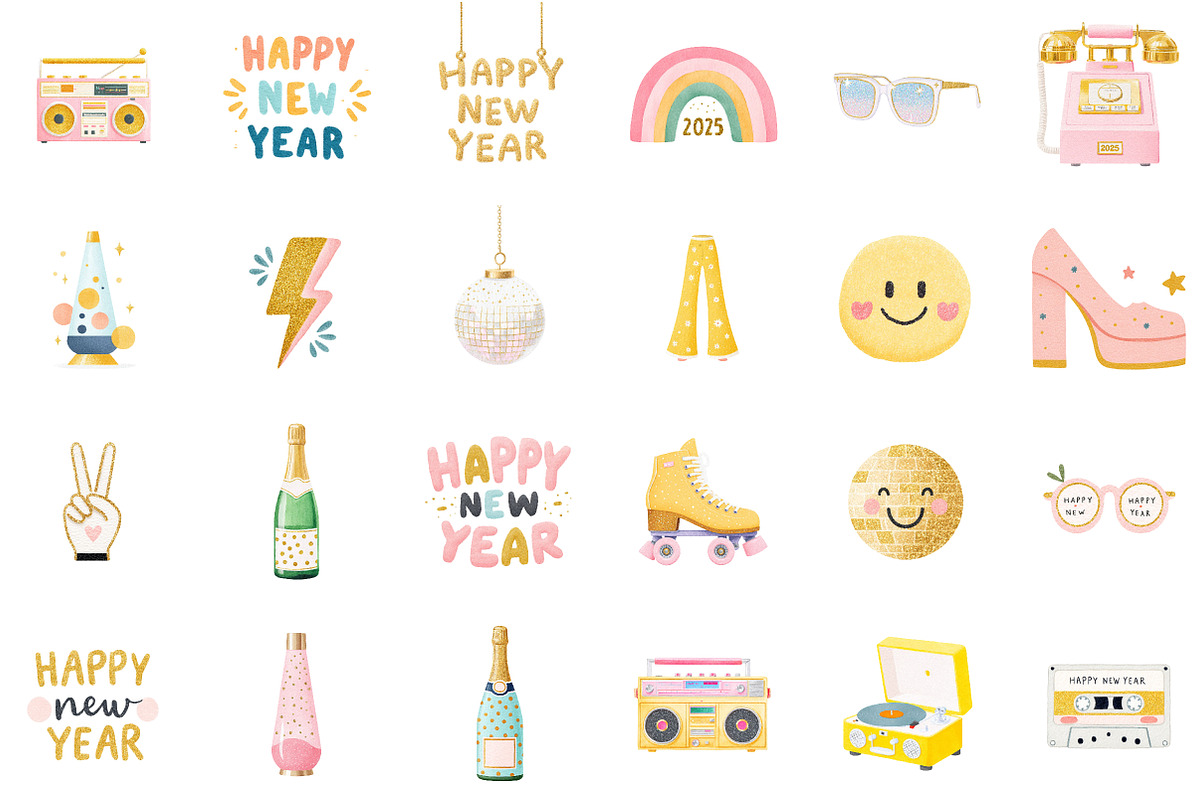 Retro Gold Glitter Happy New Year PN, an Illustration by Sublimation Artist (Photo 2 of 6)