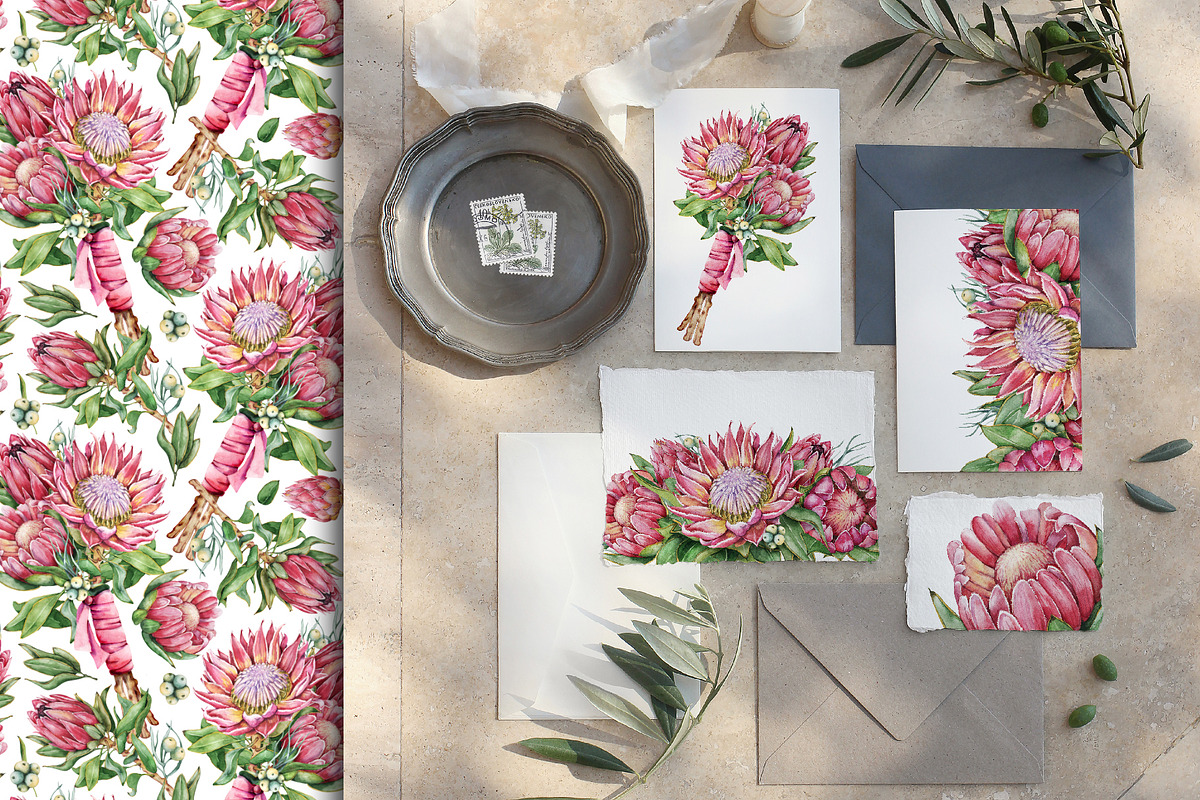 Watercolor protea flower set, an Illustration by Artmanata (Photo 8 of 18)