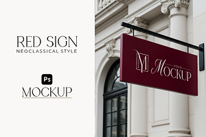 Red Neoclassical Sign Mockup