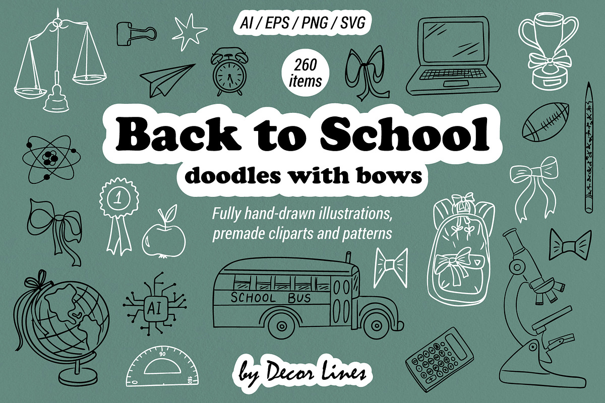 Back To School Doodles With Bows, an Education Illustration by Decor Lines (Photo 1 of 16)