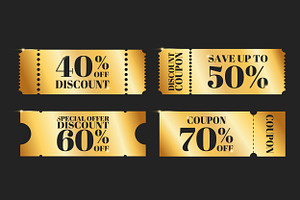 Golden Discount Coupons Set, a Decorative Illustration by PsychocheArt