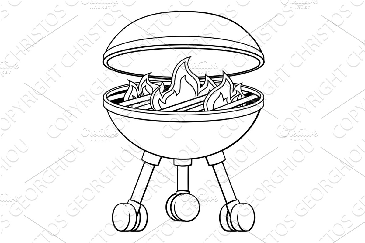 Barbecue BBQ Cartoon Icon, a Food Illustration by Christos Georghiou