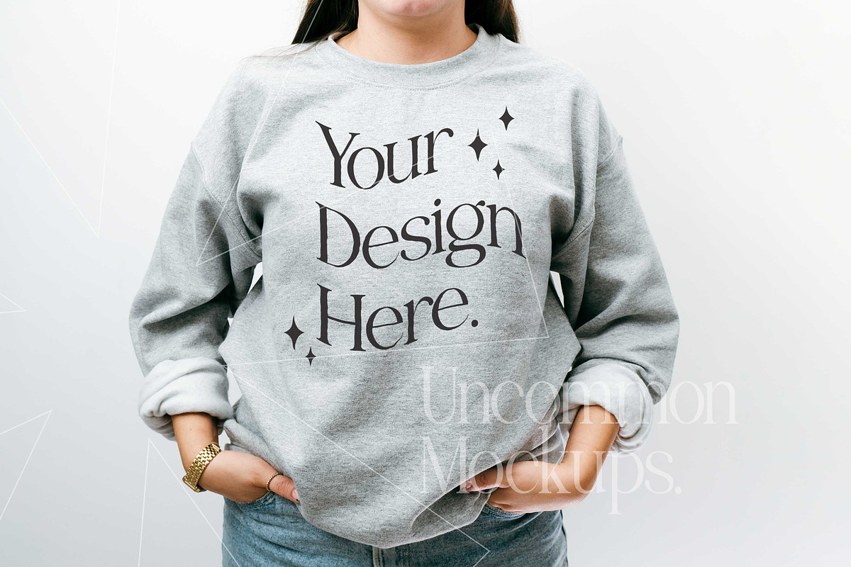 Sport Grey Gildan 18000 Mockup x3, a Hoody Mockup by Uncommon Mockups (Photo 2 of 7)