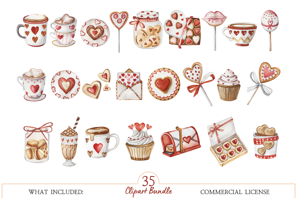 Watercolor Valentine Sweets Clipart, an Illustration by MockupWizard (Photo 3 of 5)
