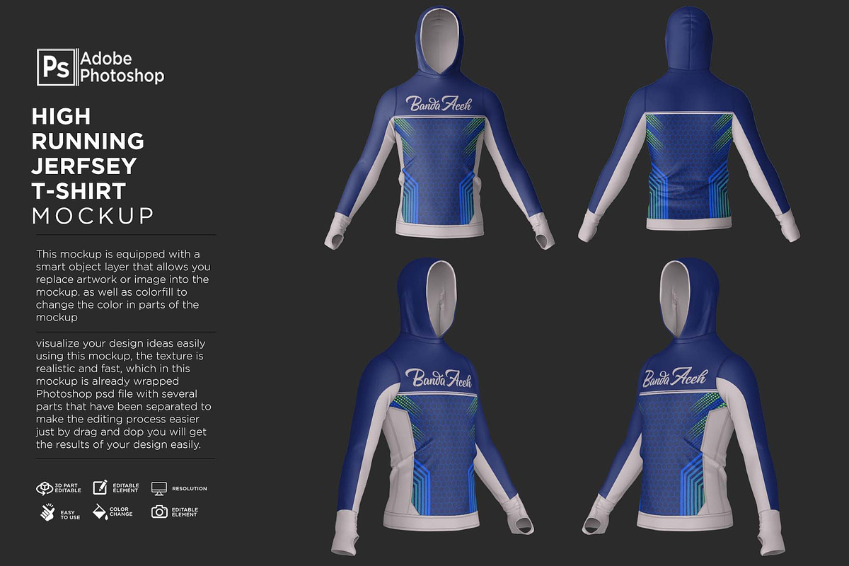 High Running Jersey Hood Mockup, a Shirt Mockup by Nanggroe Scripting (Photo 1 of 9)