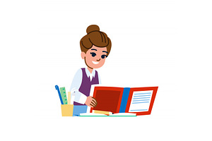 Smiling schoolgirl reading textbook, an Education Illustration by pikepicture