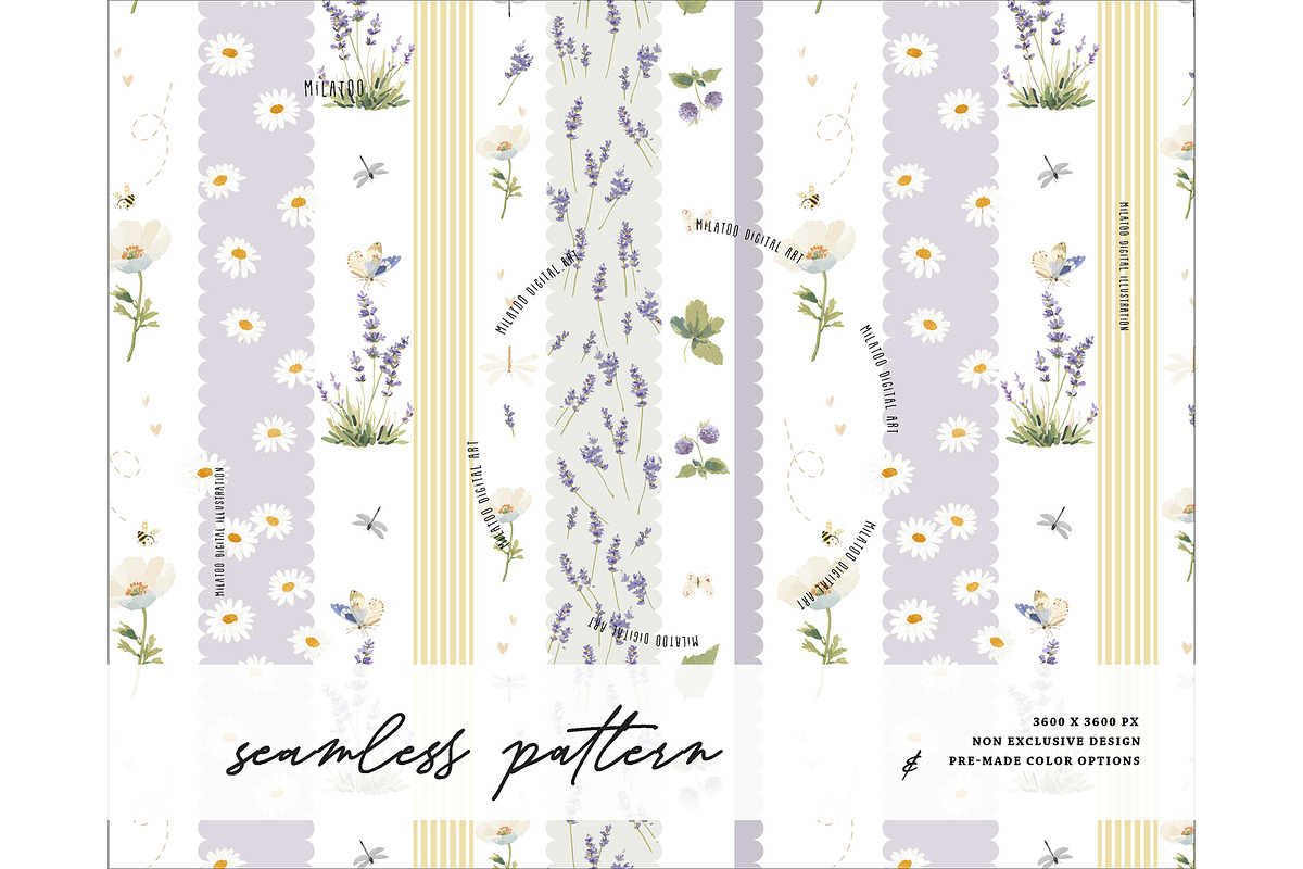 Lavender Daisy Flower Meadow pattern, a Pattern Graphic by Milatoo (Photo 1 of 3)