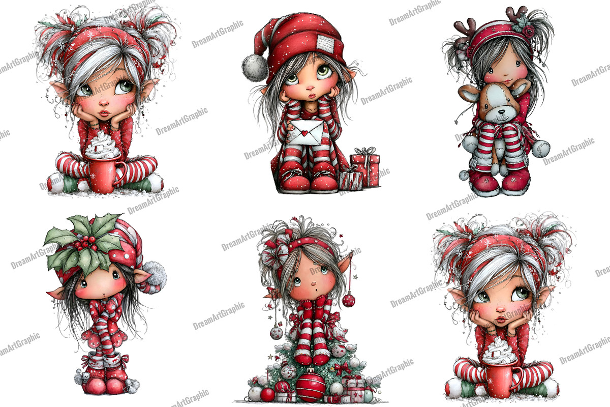Sweet Christmas Elf Girl Clipart, an Illustration by DreamArtGraphic (Photo 3 of 5)