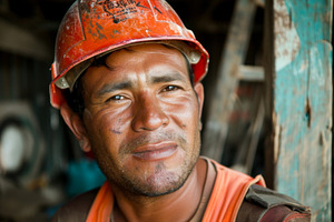 A man in a hard hat and orange vest,, a Photo by Iftikhar Alam