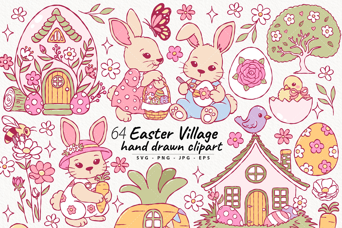 Easter Village Clipart | Hand Drawn, a Seasonal Illustration by TitaLivingArt (Photo 1 of 10)