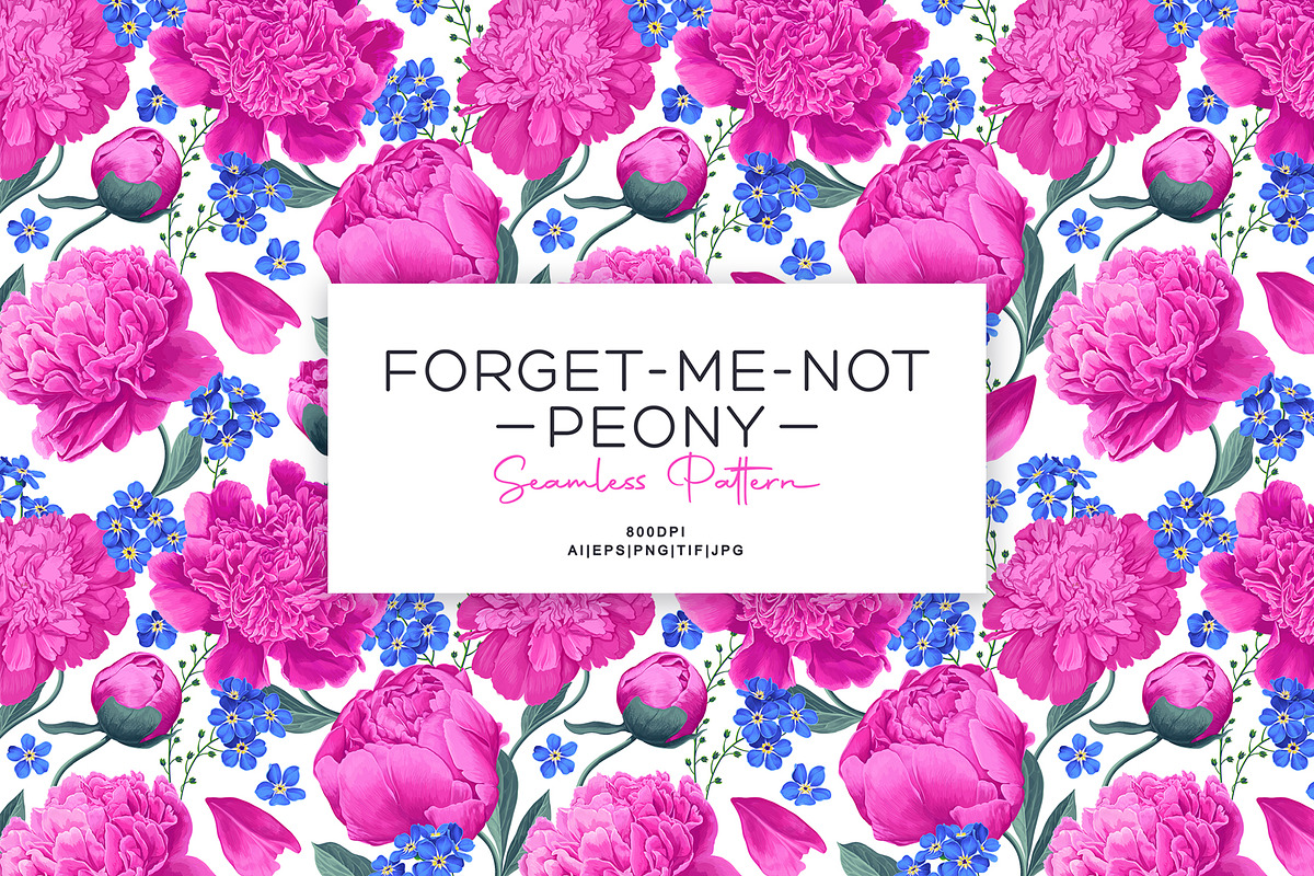 Pattern Peonies Forget-Me-Not, a Pattern Graphic by MarynaPetrovska (Photo 1 of 12)